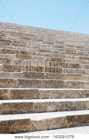 Stone staircase in famous Greek temple Lindos Acropolis Rhodes Athena Temple Greece