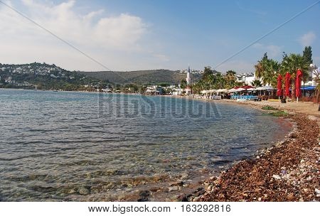 Beach in Bitez resort town in Turkey.