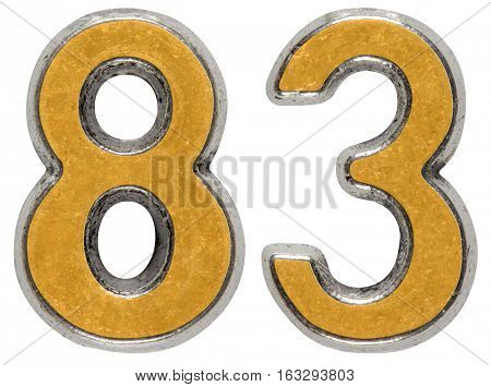 Metal numeral 83 eighty-three isolated on white background