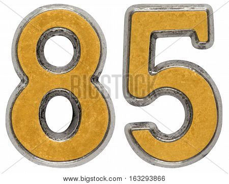 Metal numeral 85 eighty-five isolated on white background