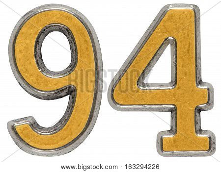 Metal numeral 94 ninety-four isolated on white background