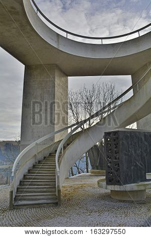 Drazgose Slovenia - December 25th 2016. The Drazgose Spomenik World War Two memorial which stands outside of the village of Drazgose. The memorial commemorates the 1942 Battle of Drazgose.