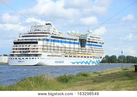 Velsen the Netherlands -June 22nd 2014: Aida Stella on North Sea Canal on it's way to the Amsterdam Cruise Terminal