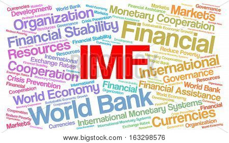 IMF word cloud concept with a white background