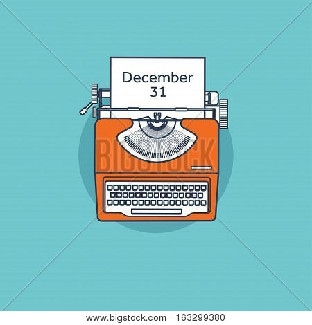 Typewriter in a flat style. Christmas wish list. Letter to Santa. New year. 2017. December 31 holidays.
