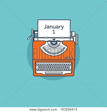 Typewriter in a flat style. Christmas wish list. Letter to Santa. New year. 2017. December holidays. January 1.
