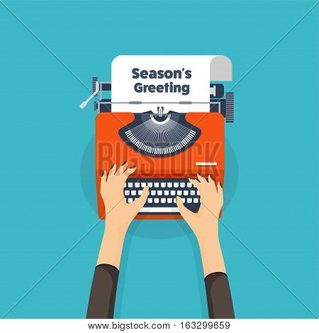 Typewriter in a flat style. Christmas wish list. Letter to Santa. New year. 2017. December holidays. Seasons greeting.