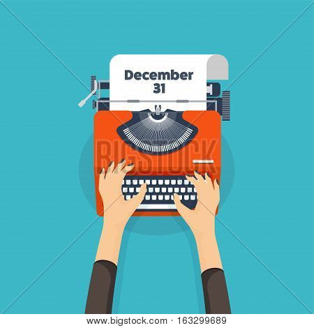 Typewriter in a flat style. Christmas wish list. Letter to Santa. New year. 2017. December 31 holidays.