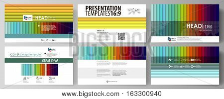 Set of business templates for presentation slides. Easy editable abstract layouts in flat design, vector illustration. Bright color rectangles, colorful design with overlapping geometric rectangular shapes forming abstract beautiful background.