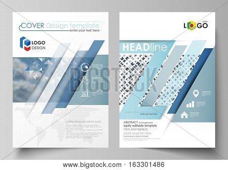 Business templates for brochure, magazine, flyer, booklet or annual report. Cover design template, easy editable vector, abstract flat layout in A4 size. Blue color pattern with rhombuses, abstract design geometrical vector background. Simple modern styli