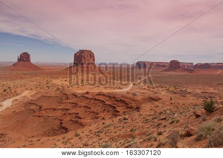 the scenic landscape of monument valley tribal park on the Arizona Utah border