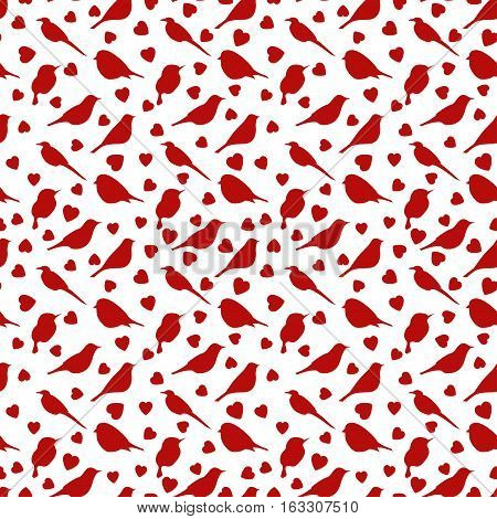 Seamless pattern with silhouette of birds and hearts. Romantic background