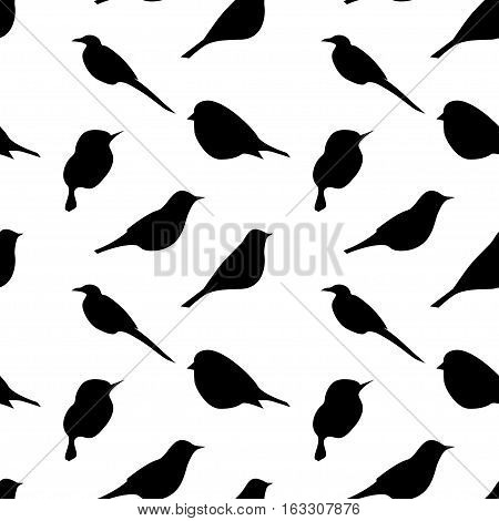 Seamless pattern background with black birds silouettes on white background