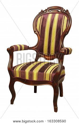 Stripe baroque rokoko armchair isolated on white