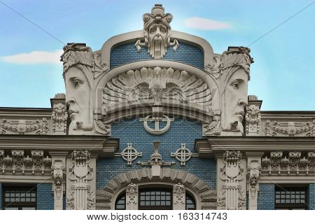 Art Nouveau Jugenstil building in The historic center of Riga Latvia