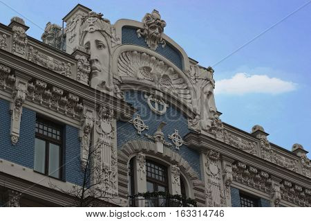 Art Nouveau Jugenstil building in The historic center of Riga Latvia
