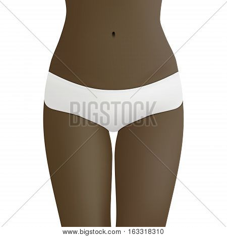 Beautiful woman s body in white bikini panties. Realistic vector template for design. Women health and intimate hygiene concept. EPS10 illustration.