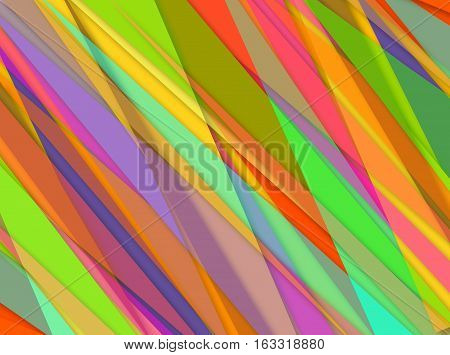 An abstract digital pattern created with random overlapping triangular shapes in a diagonal pattern in a variety of bright bold colors.