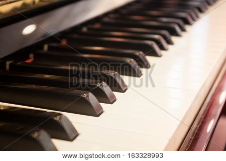 Piano keyboard with selective focus, stock photo