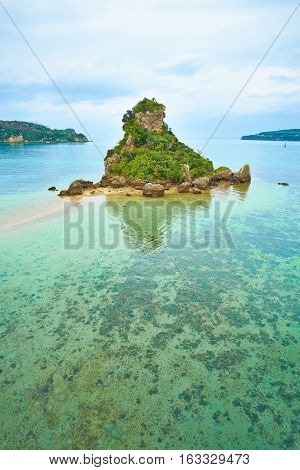 Tropical island and fantasy green sea and blue sky in Okinawa Japan