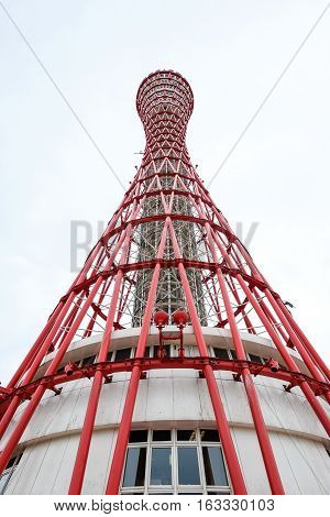 Kobe Port Tower famous landmark under cloudy sky and in Kobe Japan