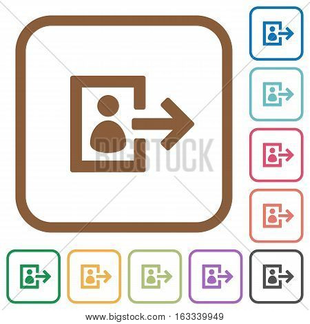 User logout simple icons in color rounded square frames on white background