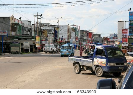 Street view of the Duri town in the middle of Sumatra, Indonesia, november 2013