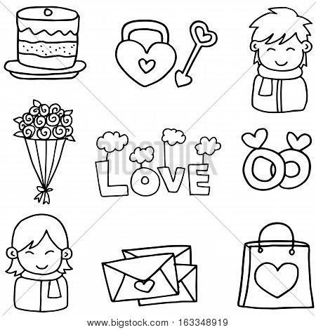 Hand draw of love set doodles collection stock