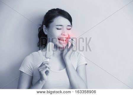 woman have sensitive teeth with ice asian
