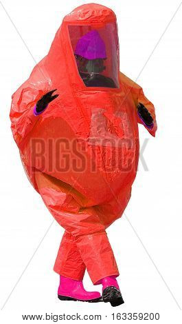 Fat Person Vertical With Blue Protective Suit With Breathing App
