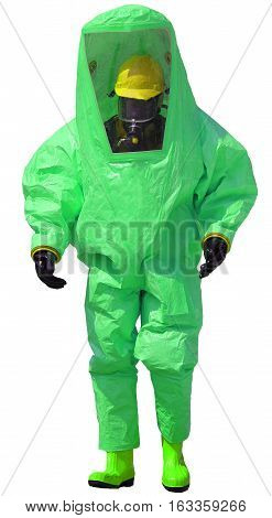 Person With Protective Suit With Breathing Apparatus Against Bio