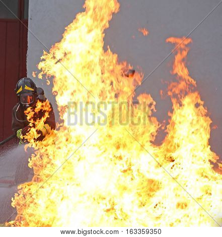 Fireman With High Flames Very Hot