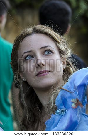 CAGLIARI, ITALY - May 29, 2016: Sunday at La Grande Jatte VIII Ed. At the Public Gardens - Sardinia - portrait of a beautiful woman in cosplay costume