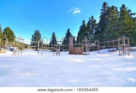 snowy adventure park at the shelter of Oeta mountain central Greece