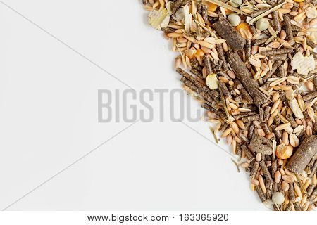 dry food for rodents on white background top view.