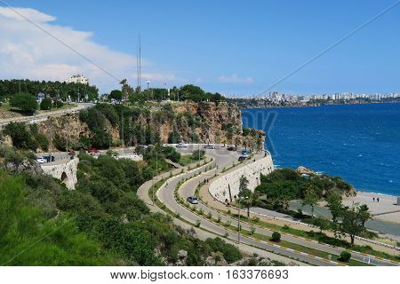 Konyaalti Beach, the Taurus Mountains and Cliffs in Antalya, Turkey