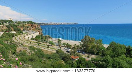 Konyaalti Beach, the Taurus Mountains and Cliffs in Antalya, Turkey