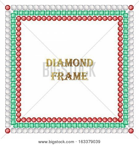 Diamonds square frame. Vector illustration jewelry. Abstract vector border on white background.