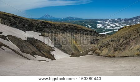 View to Viluchinsky volcano from the caldera of Mutnovsky Kamchatka peninsula Russia