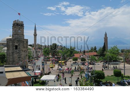 On of Antalyas Landmarks: The Clock Tower Saat Kulesi between the Basar and Harbour