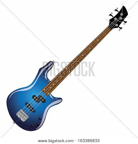 Bass quitar blue color.  Music instrument. Vector image.