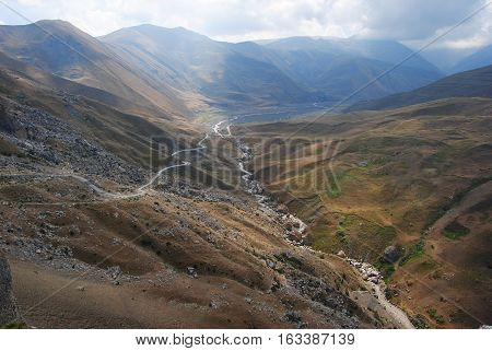 View of Qudialcay river valley in Azerbaijan, in summer.