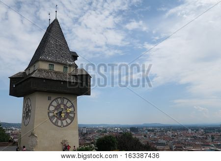 City Clock Uhrturm tower in Graz, Austria