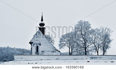 Winter Landscape With A Beautiful Chapel Near Castle Veveri. Czech Republic City Of Brno. The Chapel