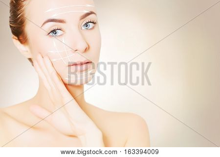 renovating skin concpet. woman face portrait with lifting marks