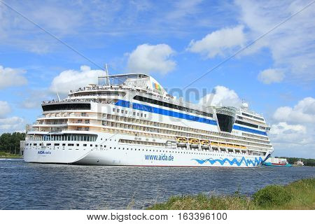 Velsen the Netherlands -June 22nd 2014: Aida Stella on North Sea Canal on it's way to the Amsterdam Cruise Terminal