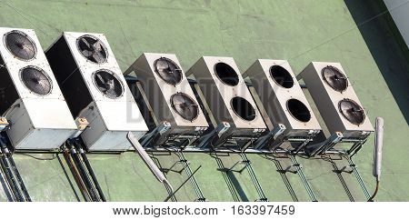 Air conditioner Compressor on the terrace and outdoor.