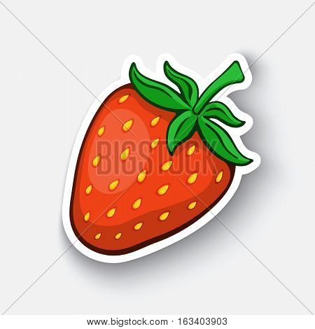 Vector illustration. Fruit sweet strawberry. Cartoon funny sticker in comic style with contour. Decoration for greeting cards, posters, patches and prints for clothes, flyers, emblems