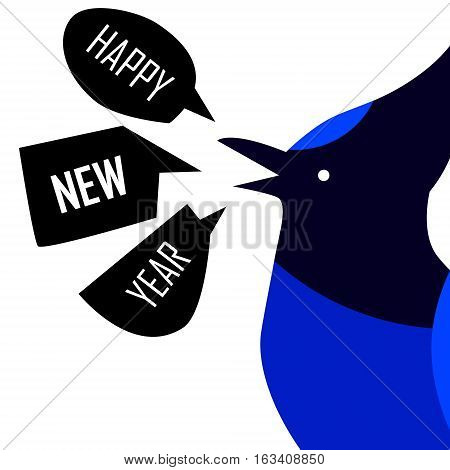 Happy New Year card with Blue Jay. Flat design. Vector