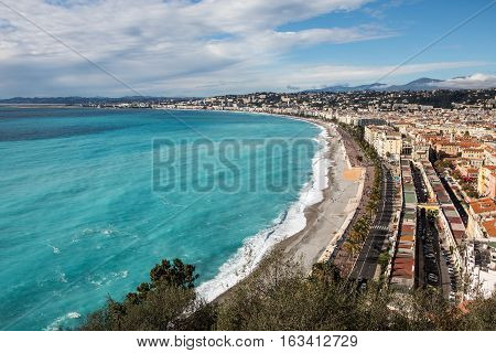 He Seafront Of Nice With Promenade Des Anglais Along The Baie Des Anges